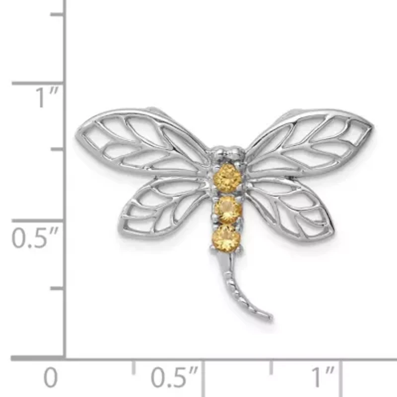 1/5 ct. t.w. Citrine Dragonfly Chain Slide Pendant in Rhodium-plated Sterling Silver