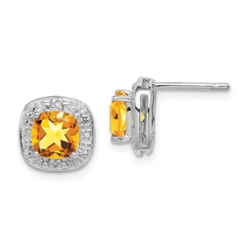 1.8 ct. t.w. Citrine and Diamond Accent Post Earrings in Rhodium-plated Sterling Silver
