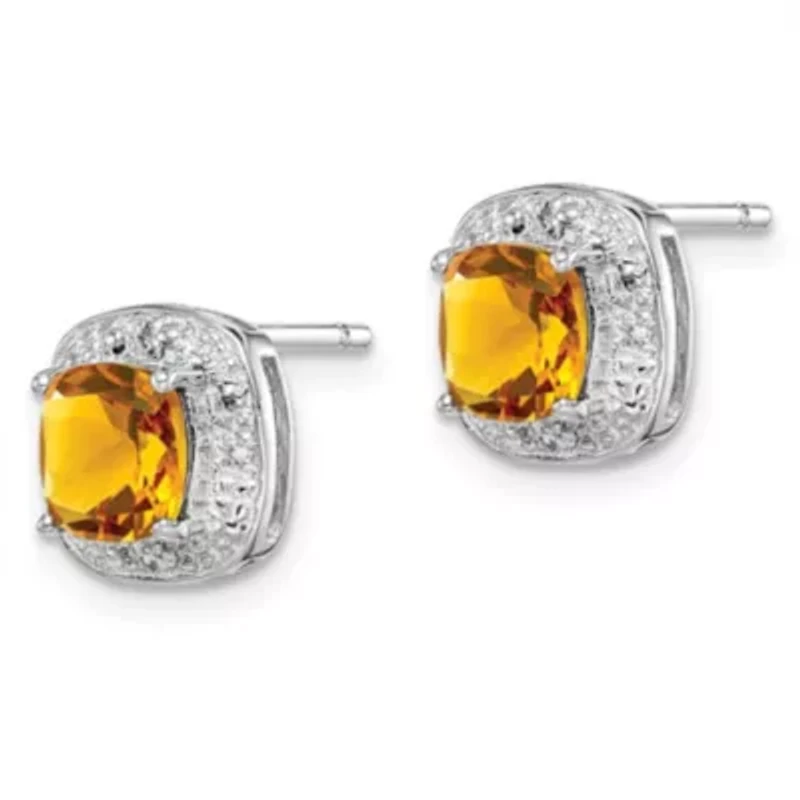 1.8 ct. t.w. Citrine and Diamond Accent Post Earrings in Rhodium-plated Sterling Silver