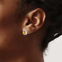 1.8 ct. t.w. Citrine and Diamond Accent Post Earrings in Rhodium-plated Sterling Silver