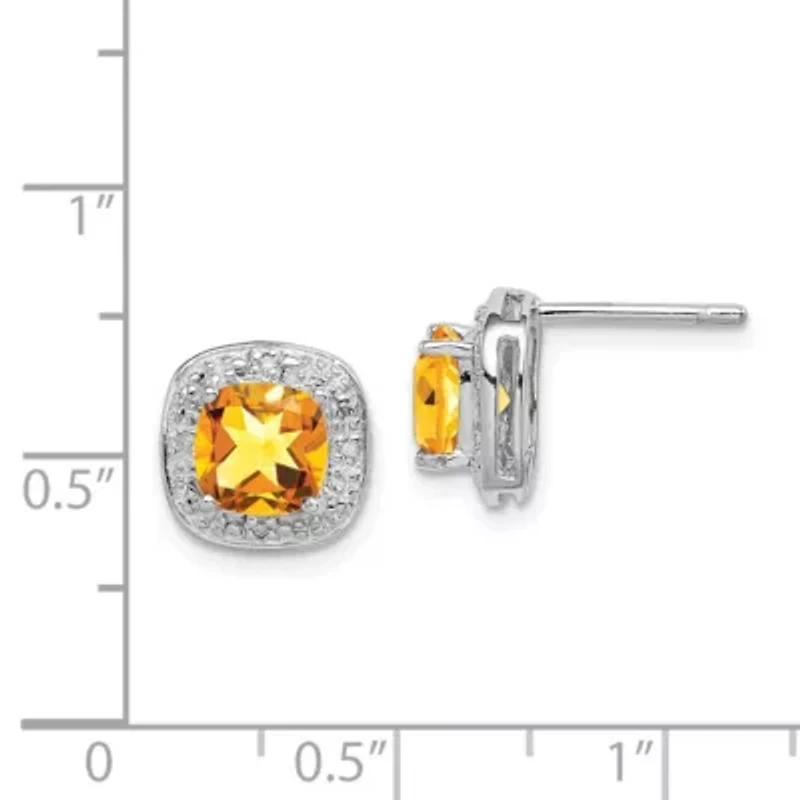 1.8 ct. t.w. Citrine and Diamond Accent Post Earrings in Rhodium-plated Sterling Silver