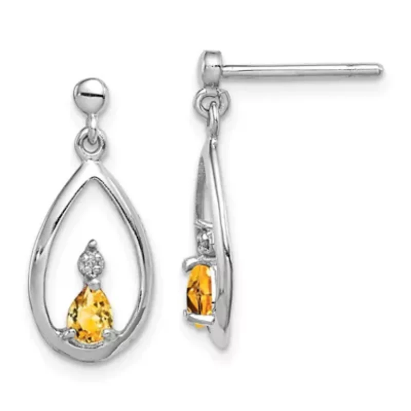 1/4 ct. t.w. Citrine and Diamond Accent Post Earrings in Rhodium-plated Sterling Silver
