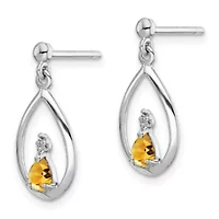 1/4 ct. t.w. Citrine and Diamond Accent Post Earrings in Rhodium-plated Sterling Silver
