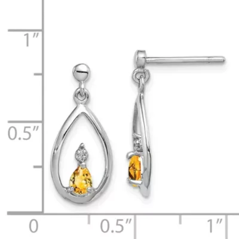 1/4 ct. t.w. Citrine and Diamond Accent Post Earrings in Rhodium-plated Sterling Silver