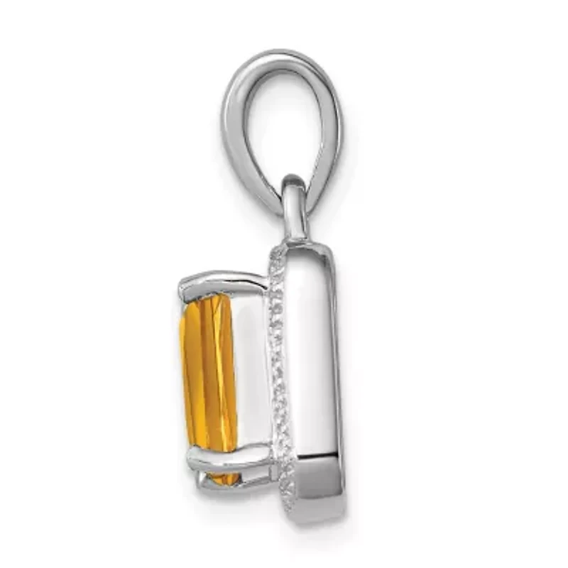 1.6 ct. t.w. Emerald-cut Citrine and 0.01 ct. t.w. Diamond Pendant in Rhodium-plated Sterling Silver
