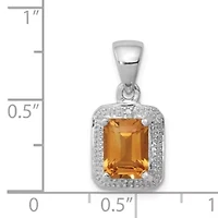 1.6 ct. t.w. Emerald-cut Citrine and 0.01 ct. t.w. Diamond Pendant in Rhodium-plated Sterling Silver