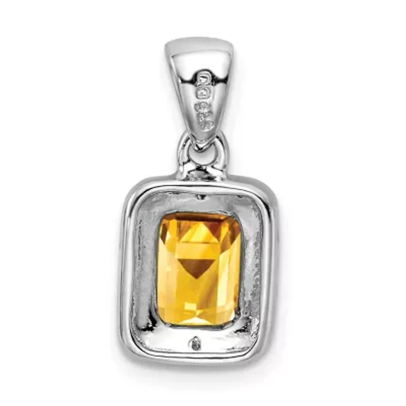 1.6 ct. t.w. Emerald-cut Citrine and 0.01 ct. t.w. Diamond Pendant in Rhodium-plated Sterling Silver