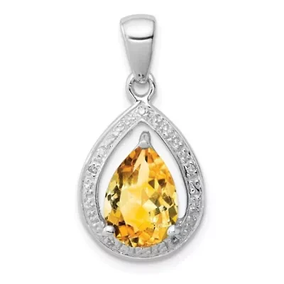 1.7 ct. t.w. Citrine and 0.02 ct. t.w. Diamond Pendant in Rhodium-plated Sterling Silver