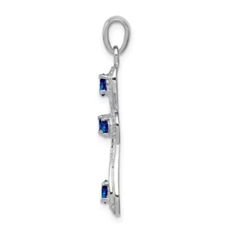 7/8 ct. t.w. Sapphire and 0.01 ct. t.w. Diamond Cross Pendant in Rhodium-plated Sterling Silver