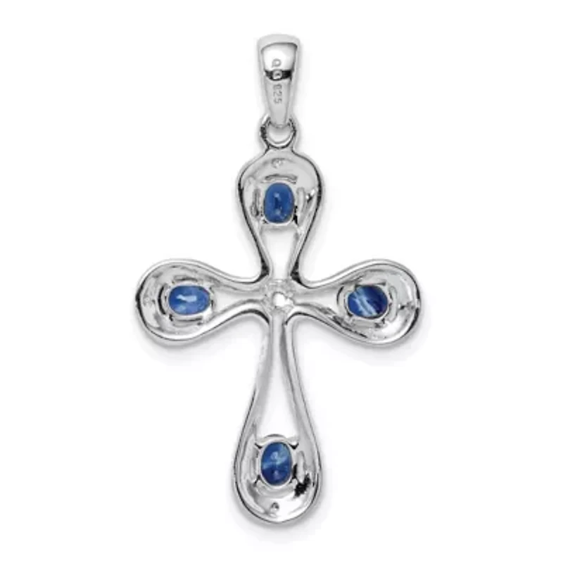 7/8 ct. t.w. Sapphire and 0.01 ct. t.w. Diamond Cross Pendant in Rhodium-plated Sterling Silver