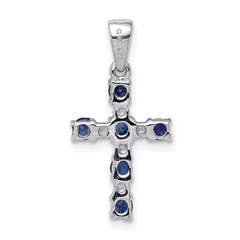 1/2 ct. t.w. Sapphire and 0.004 ct. t.w. Diamond Accent Cross Pendant in Rhodium-plated Sterling Silver