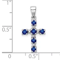 1/2 ct. t.w. Sapphire and 0.004 ct. t.w. Diamond Accent Cross Pendant in Rhodium-plated Sterling Silver