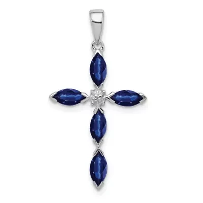 Gemstone and Diamond Cross Pendant Rhodium-plated Sterling Silver