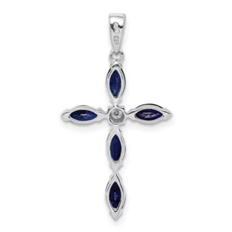 Gemstone and Diamond Cross Pendant Rhodium-plated Sterling Silver