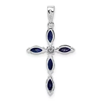 Gemstone and Diamond Cross Pendant Rhodium-plated Sterling Silver