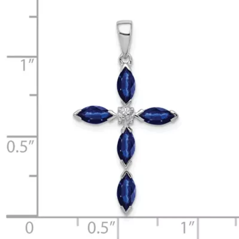 Gemstone and Diamond Cross Pendant Rhodium-plated Sterling Silver