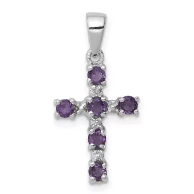 3/8 ct. t.w. Amethyst and Diamond 0.004 ct. t.w. Accent Cross Pendant in Rhodium-plated Sterling Silver