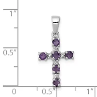 3/8 ct. t.w. Amethyst and Diamond 0.004 ct. t.w. Accent Cross Pendant in Rhodium-plated Sterling Silver