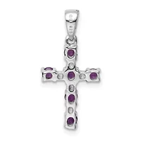 3/8 ct. t.w. Amethyst and Diamond 0.004 ct. t.w. Accent Cross Pendant in Rhodium-plated Sterling Silver