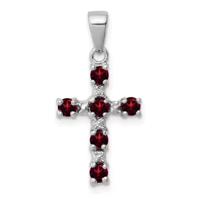 1/2 ct. t.w. Garnet and 0.004 ct. t.w. Diamond Cross Pendant in Rhodium-plated Sterling Silver