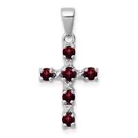 1/2 ct. t.w. Garnet and 0.004 ct. t.w. Diamond Cross Pendant in Rhodium-plated Sterling Silver