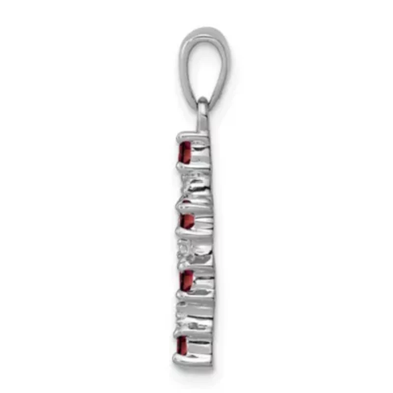 1/2 ct. t.w. Garnet and 0.004 ct. t.w. Diamond Cross Pendant in Rhodium-plated Sterling Silver