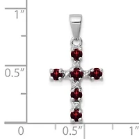 1/2 ct. t.w. Garnet and 0.004 ct. t.w. Diamond Cross Pendant in Rhodium-plated Sterling Silver