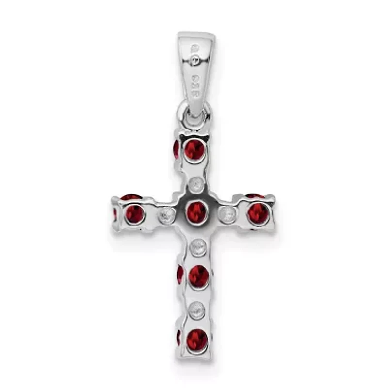 1/2 ct. t.w. Garnet and 0.004 ct. t.w. Diamond Cross Pendant in Rhodium-plated Sterling Silver