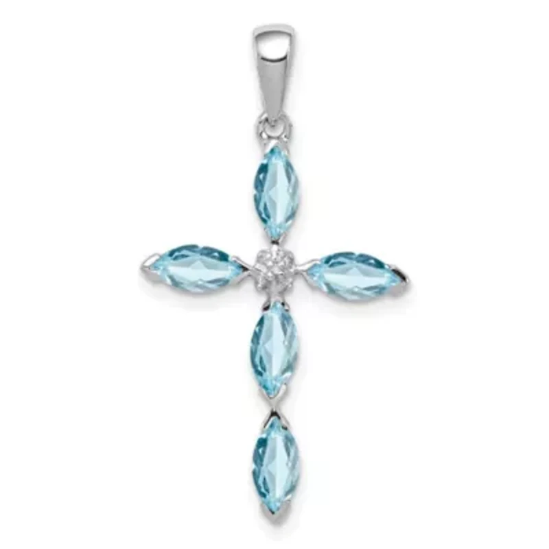1.5 ct. t.w. Light Swiss Blue Topaz Cross and 0.003 ct. t.w. Diamond Pendant in Rhodium-plated Sterling Silver