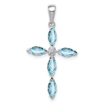 1.5 ct. t.w. Light Swiss Blue Topaz Cross and 0.003 ct. t.w. Diamond Pendant in Rhodium-plated Sterling Silver