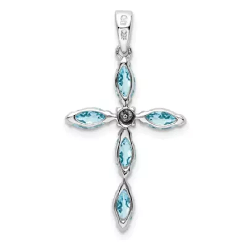 1.5 ct. t.w. Light Swiss Blue Topaz Cross and 0.003 ct. t.w. Diamond Pendant in Rhodium-plated Sterling Silver