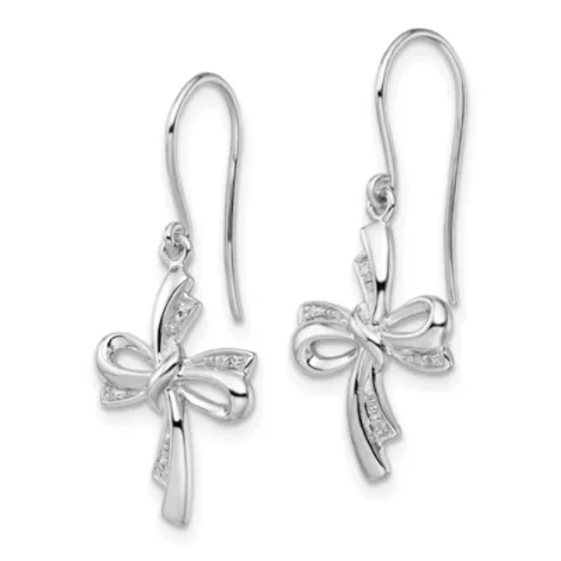 0.024 ct. t.w. Diamond Cross Dangle Earrings in Rhodium-plated Sterling Silver