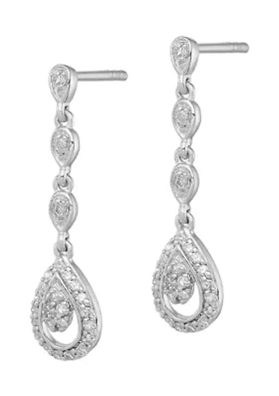 1/4 ct. t.w. Diamond Teardrop Post Earrings in Rhodium Plated Sterling Silver