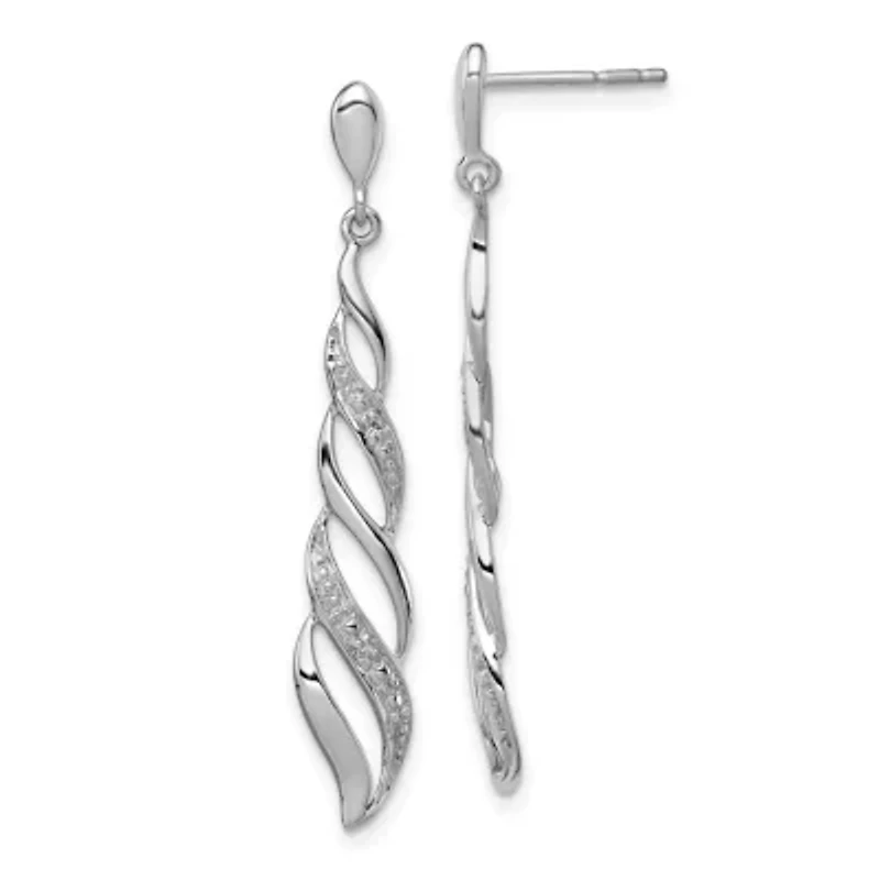 0.012 ct. t.w. Diamond Swirl Post Dangle Earrings in Rhodium-plated Sterling Silver