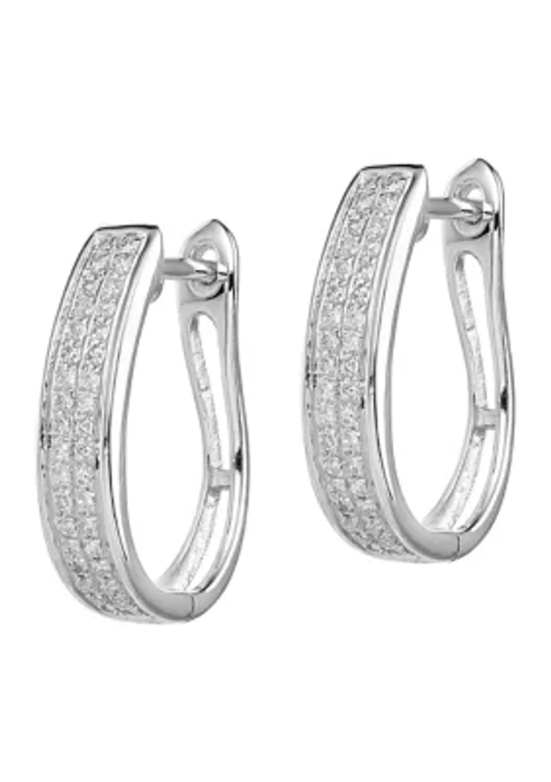 1/5 ct. t.w. Diamond Oval Hinged Hoop Earrings in Rhodium Plated Sterling Silver