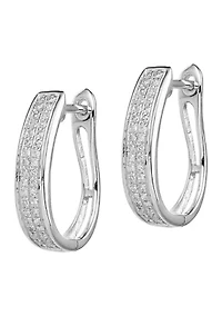 1/5 ct. t.w. Diamond Oval Hinged Hoop Earrings in Rhodium Plated Sterling Silver