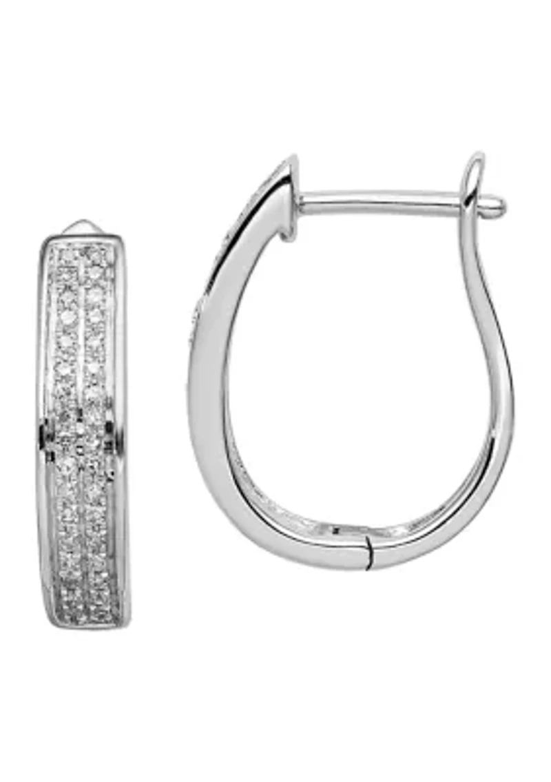 1/5 ct. t.w. Diamond Oval Hinged Hoop Earrings in Rhodium Plated Sterling Silver