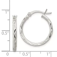 Sterling Silver Satin and Diamond-cut 2x20mm Hoop Earrings