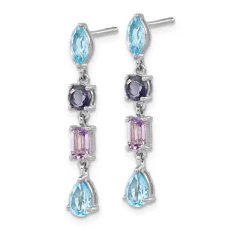 2.58 ct. t.w. Amethyst, Swiss Blue Topaz and Iolite Dangle Earrings in Rhodium-plated Sterling Silver
