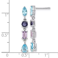 2.58 ct. t.w. Amethyst, Swiss Blue Topaz and Iolite Dangle Earrings in Rhodium-plated Sterling Silver