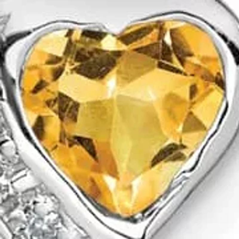 1/2 ct. t.w. Citrine and Diamond Accent Heart Earrings in Rhodium-plated Sterling Silver