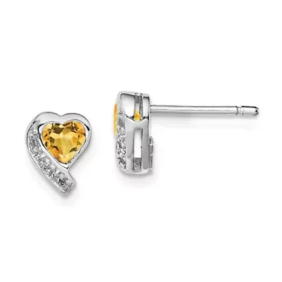 1/2 ct. t.w. Citrine and Diamond Accent Heart Earrings in Rhodium-plated Sterling Silver