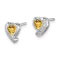 1/2 ct. t.w. Citrine and Diamond Accent Heart Earrings in Rhodium-plated Sterling Silver