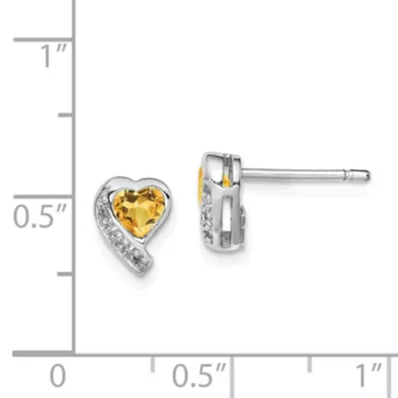 1/2 ct. t.w. Citrine and Diamond Accent Heart Earrings in Rhodium-plated Sterling Silver