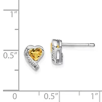 1/2 ct. t.w. Citrine and Diamond Accent Heart Earrings in Rhodium-plated Sterling Silver