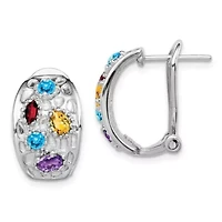 1/4 ct. t.w. Amethyst, 1/3 ct. t.w. Blue Topaz, 1/4 ct. t.w. Citrine and 1/5 ct. t.w. Garnet Omega Back Earrings in Rhodium-plated Sterling Silver