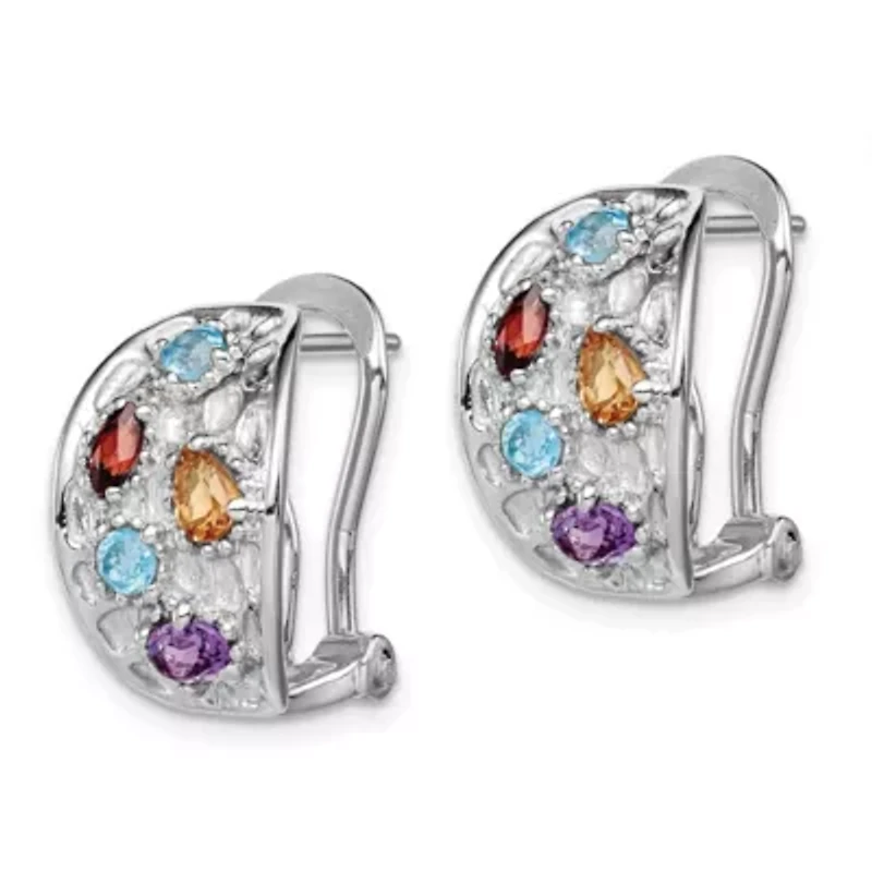 1/4 ct. t.w. Amethyst, 1/3 ct. t.w. Blue Topaz, 1/4 ct. t.w. Citrine and 1/5 ct. t.w. Garnet Omega Back Earrings in Rhodium-plated Sterling Silver