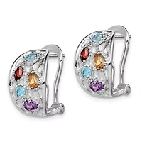1/4 ct. t.w. Amethyst, 1/3 ct. t.w. Blue Topaz, 1/4 ct. t.w. Citrine and 1/5 ct. t.w. Garnet Omega Back Earrings in Rhodium-plated Sterling Silver