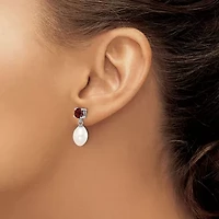 1.225 ct. t.w. Garnet and Freshwater Cultured Pearl Rhodium-plated 7-8mm Teardrop Earrings in Sterling Silver