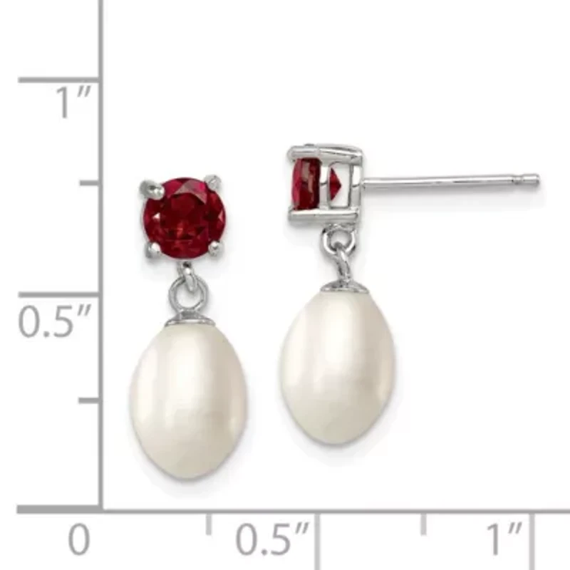 1.225 ct. t.w. Garnet and Freshwater Cultured Pearl Rhodium-plated 7-8mm Teardrop Earrings in Sterling Silver